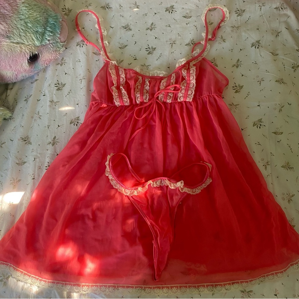 vintage victoria secret Y2K babydoll nightie set size S sheer lace coquette 🎀